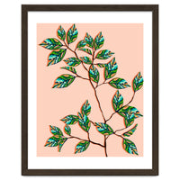 Peach Fuzz Botanical, Nature Blush Plants Illustration, Eclectic Color Of The Year 2024, Bohemian Leaves Vintage