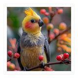 Cockatiel Bird Sitting On A Branch With Berries (Print Only) thumbnail