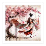 Geisha Under Cherry Blossoms In Motion (Print Only) thumbnail