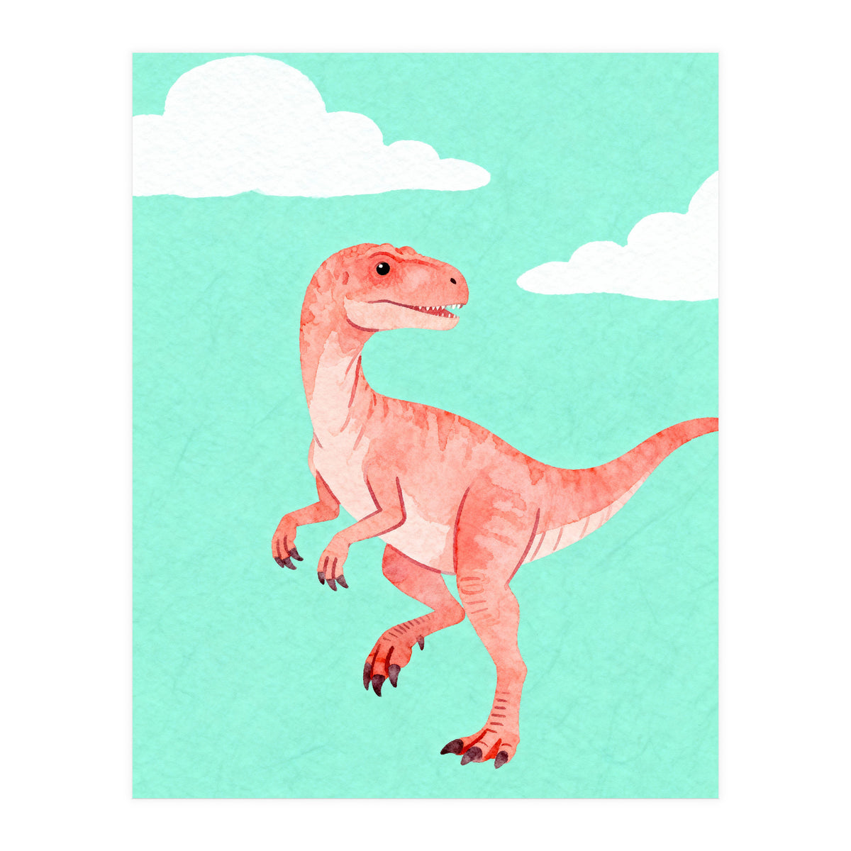 Velociraptor Watercolor Art, Cute Dino Nursery Print, Whimsical Dinosaur Illustration (Print Only)