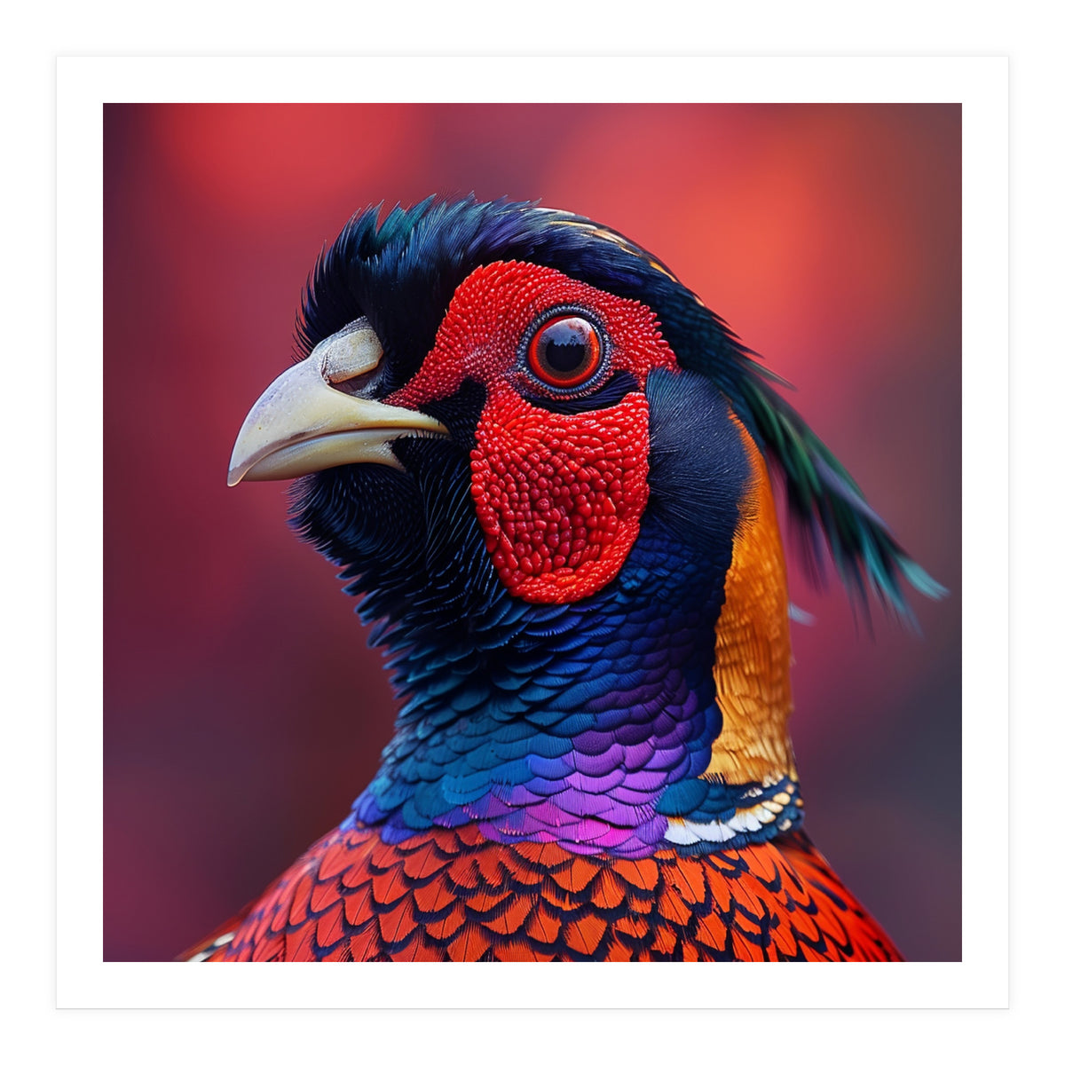Close Up Pheasant Bird Head Detailed Feathers (Print Only)