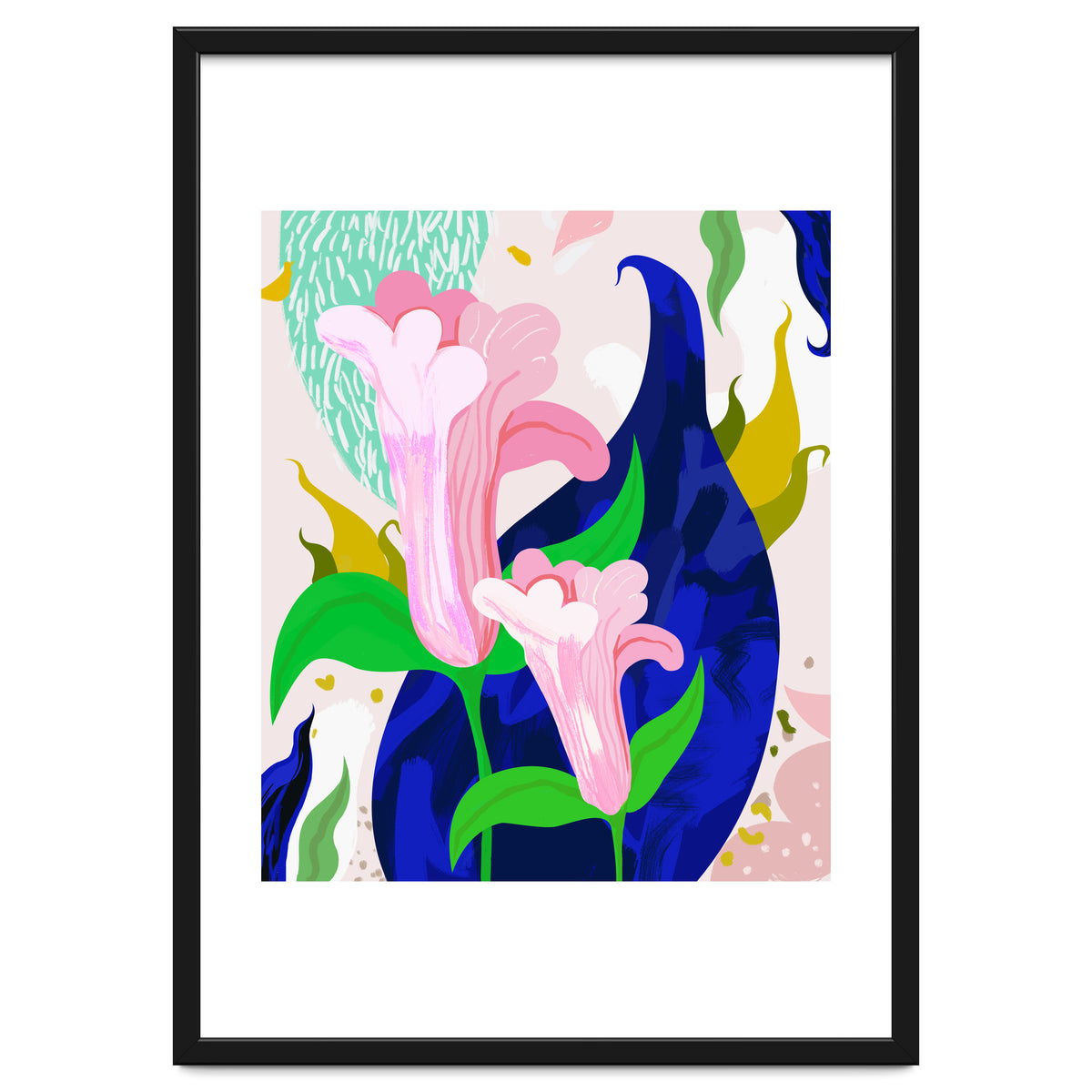 Blue Leaf | Abstract Botanical Floral Painting | Eclectic Pop of Color Nature | Jungle Plants