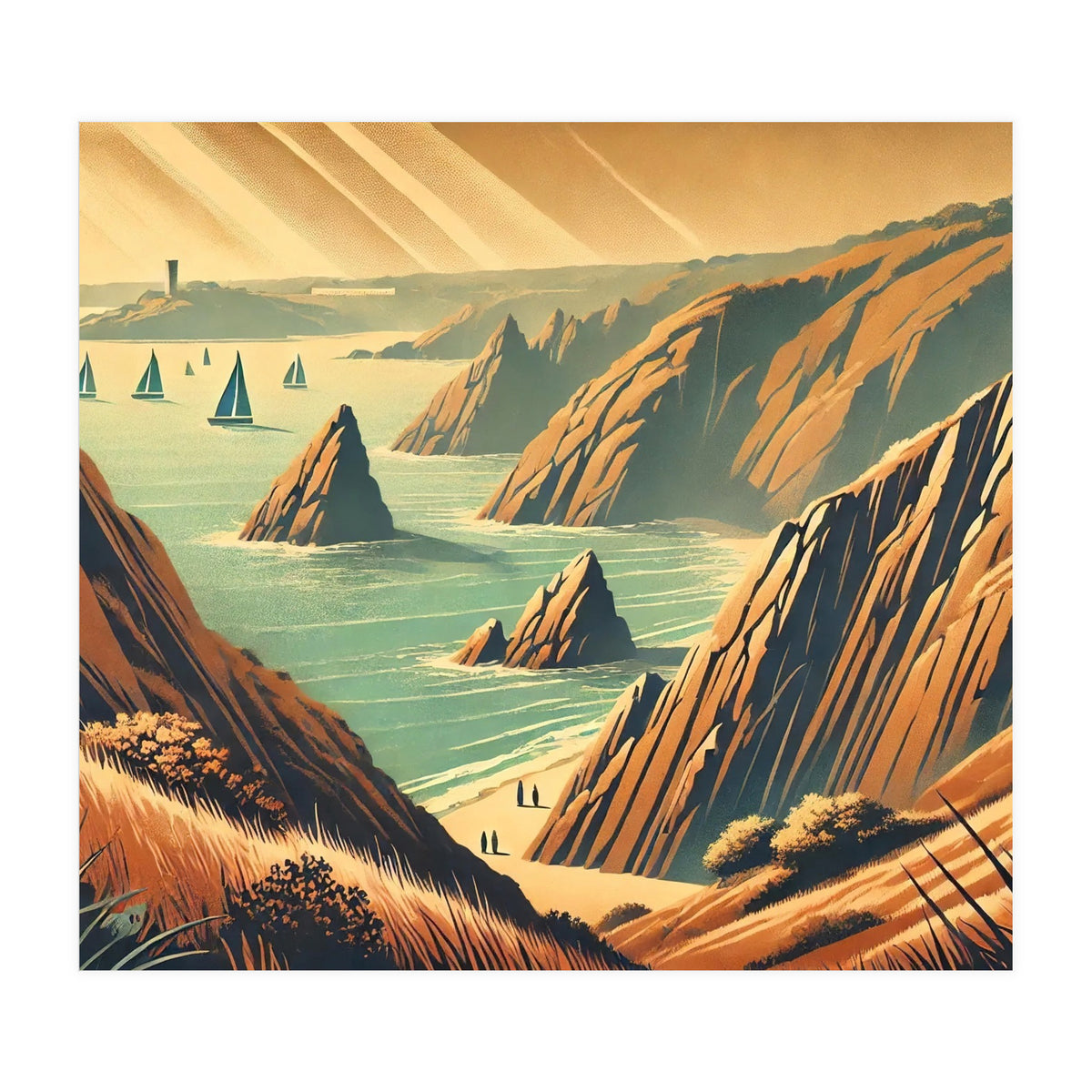 Vintage Cliffside Serenity Poster (Print Only)