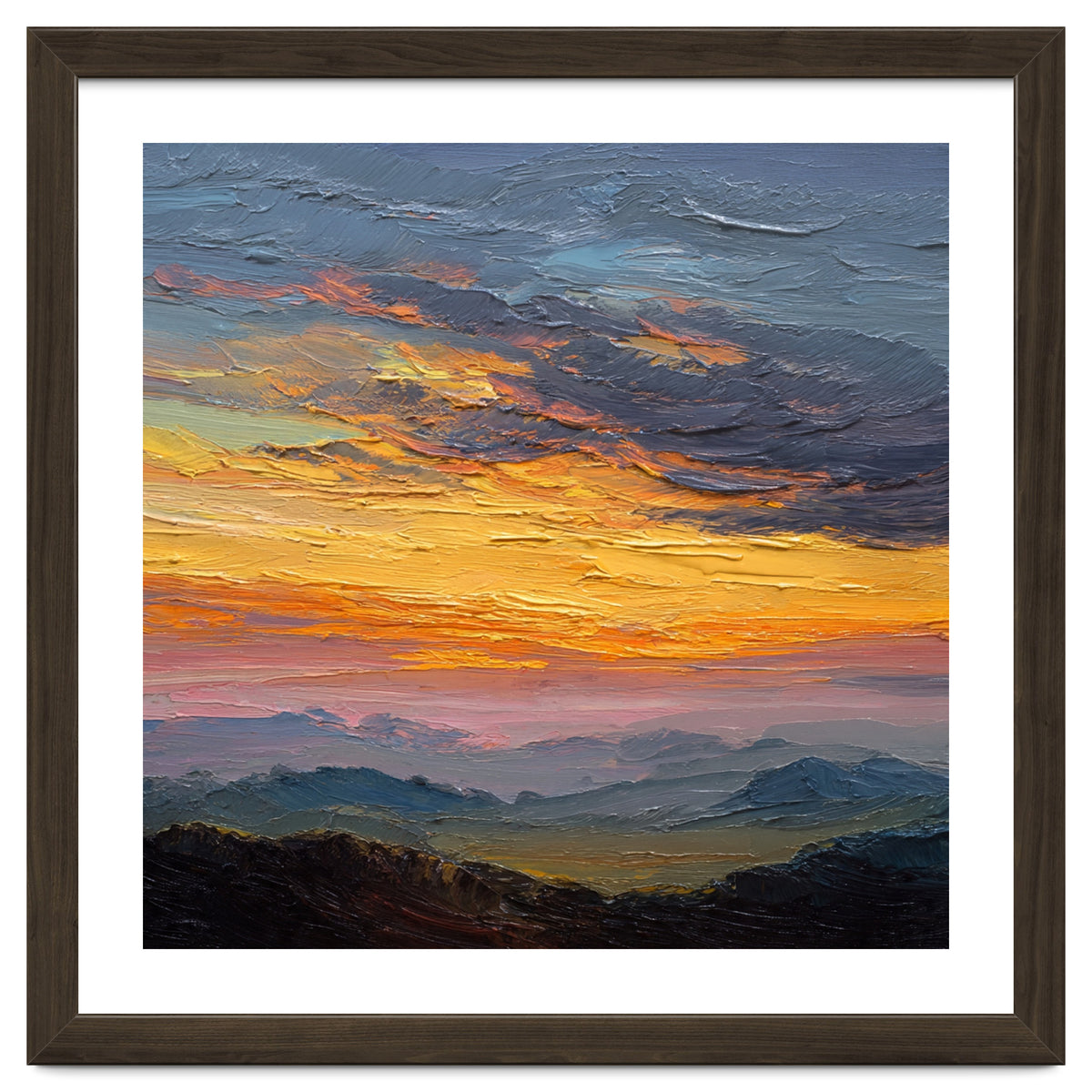 Vibrant Golden Hour Horizon Over Distant Mountain Ridges