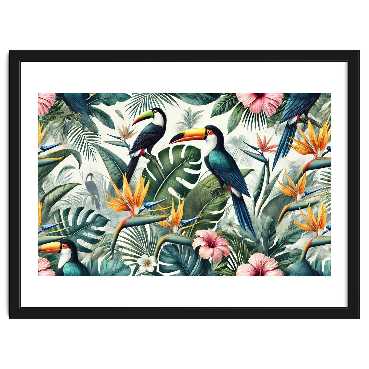 Tropical Toucans in Lush Jungle Foliage