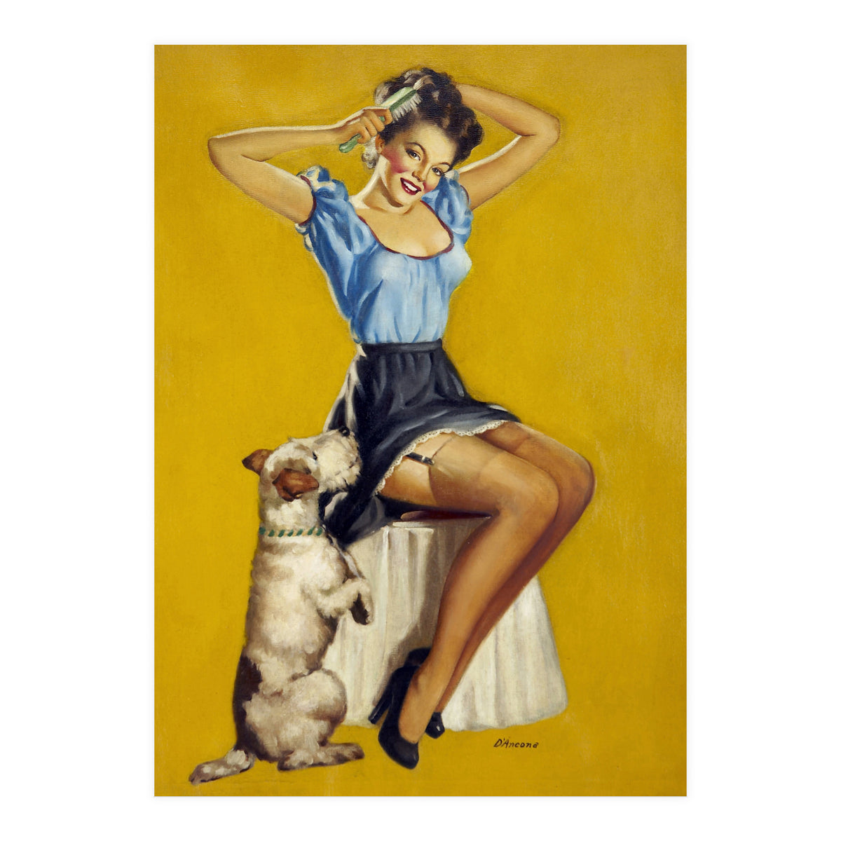 Pinup Woman Posing With Her Dog (Print Only)