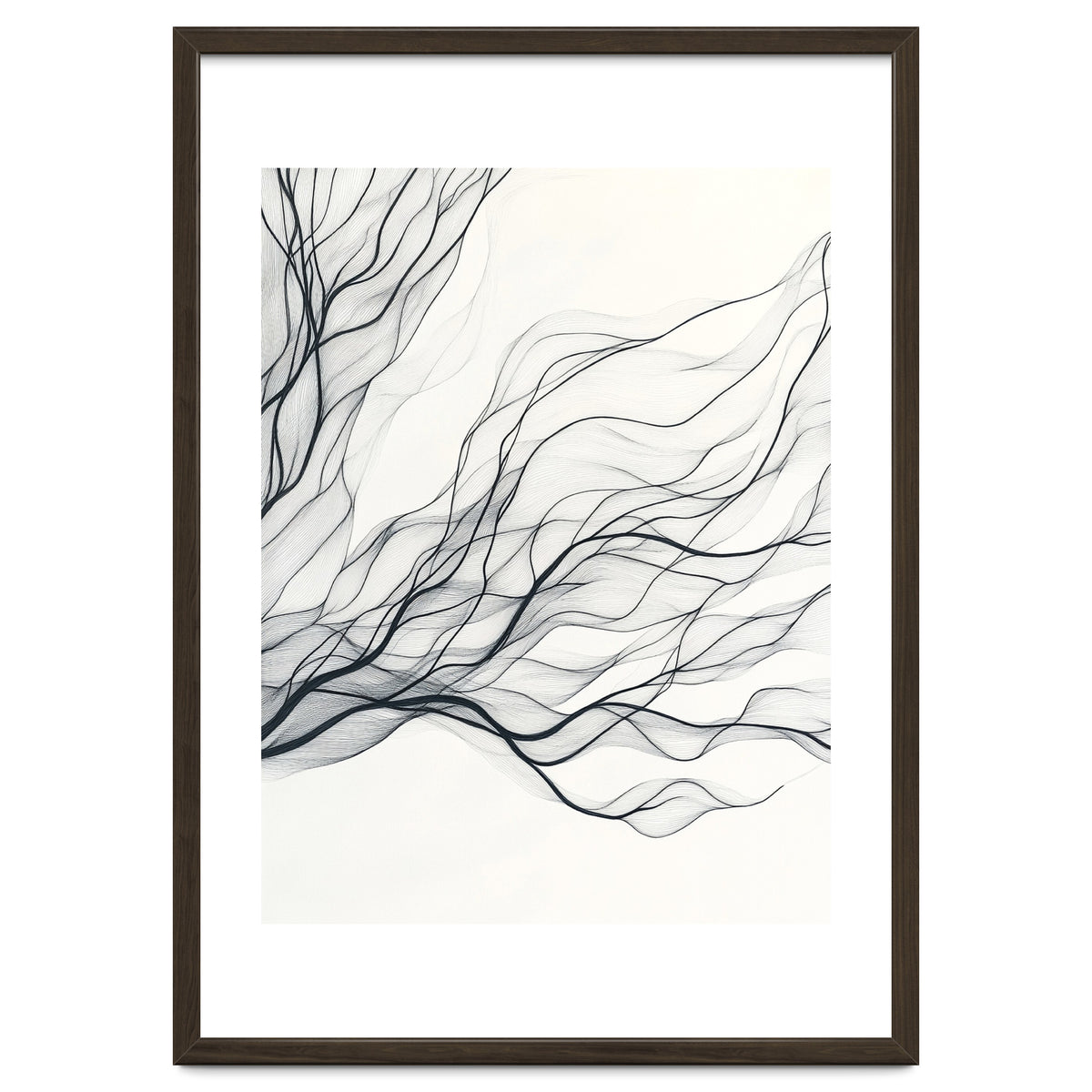 Abstract Black Branching Lines Flowing