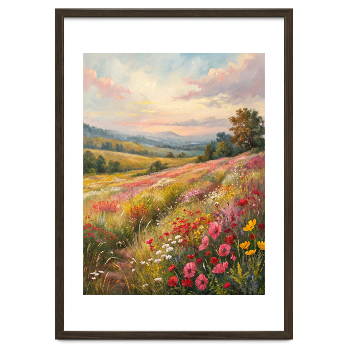 Serene Wildflower Meadow at Sunset Oil Painting