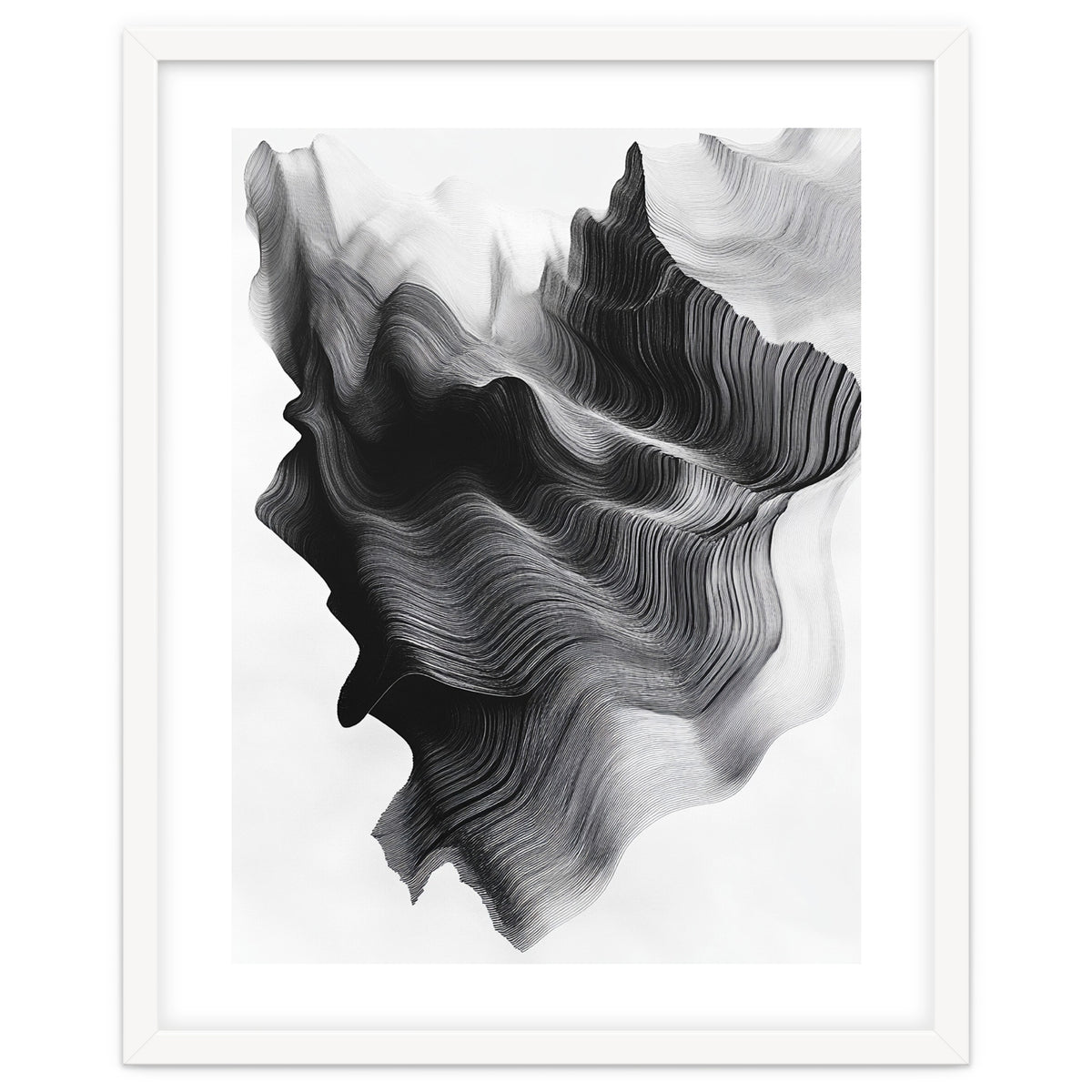 Abstract Black And White Wavy Lines Forming Organic Shapes