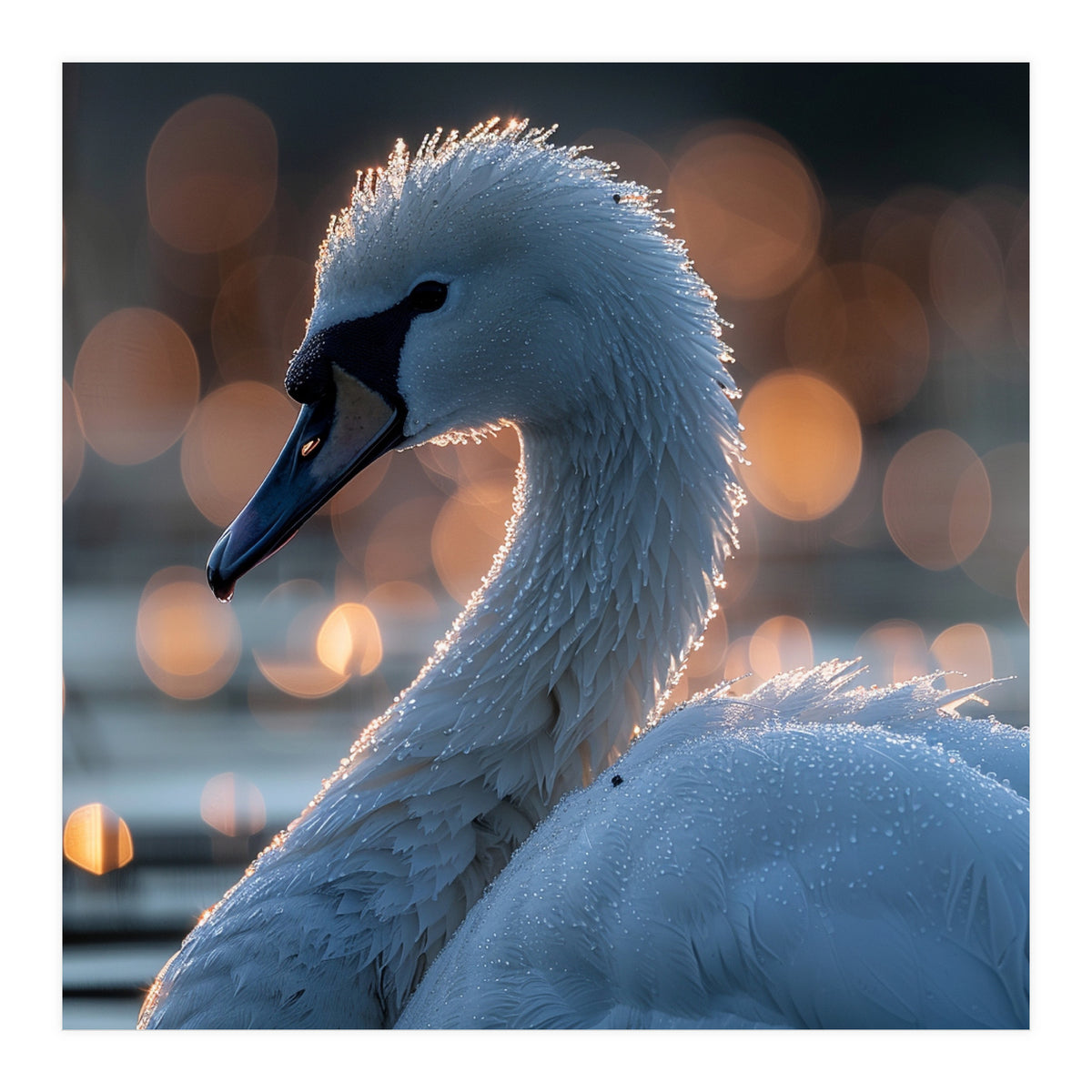 Close-up Shot of a Swan with Water Droplets (Print Only)