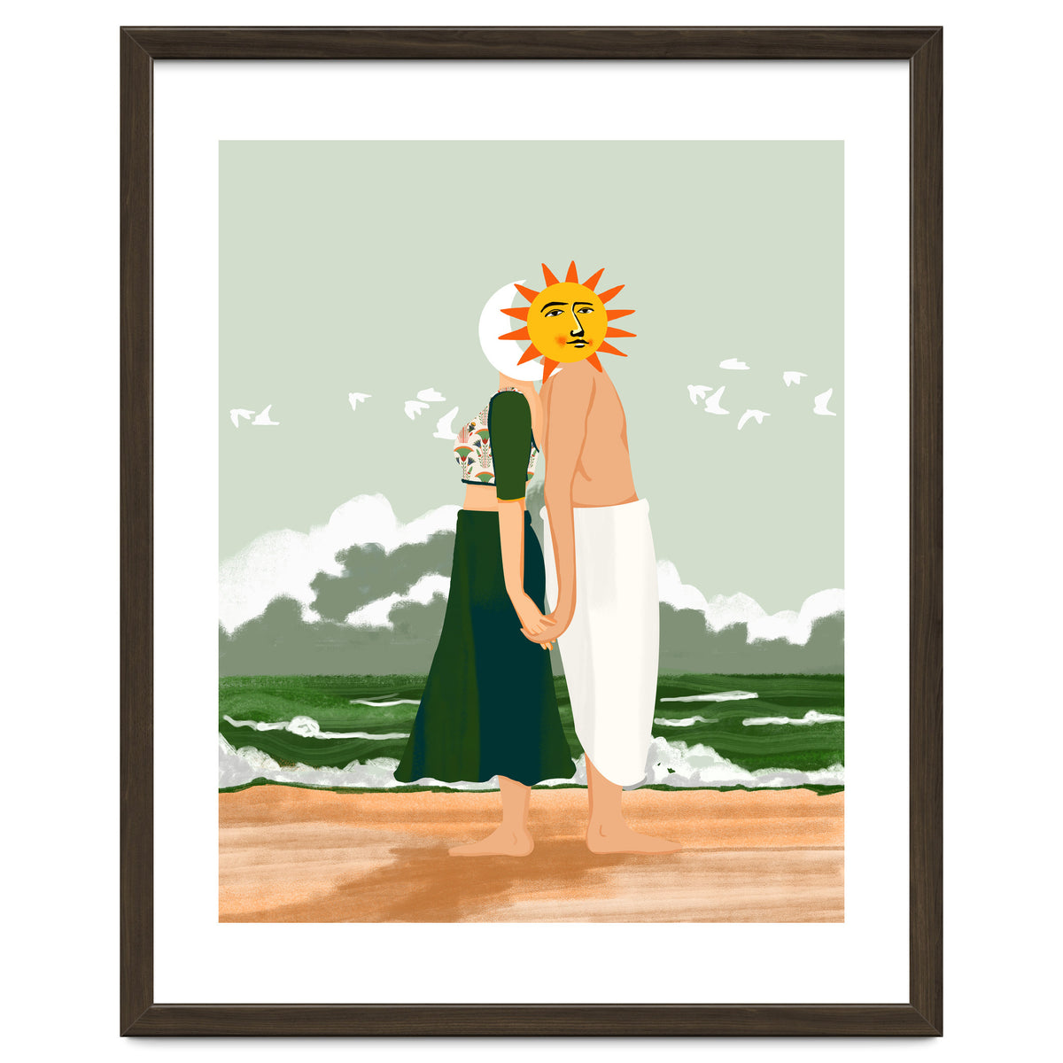 Celestial Union, Sun & Moon Love Couple, Ocean Sea Beach Landscape Nature, Summer Bohemian People