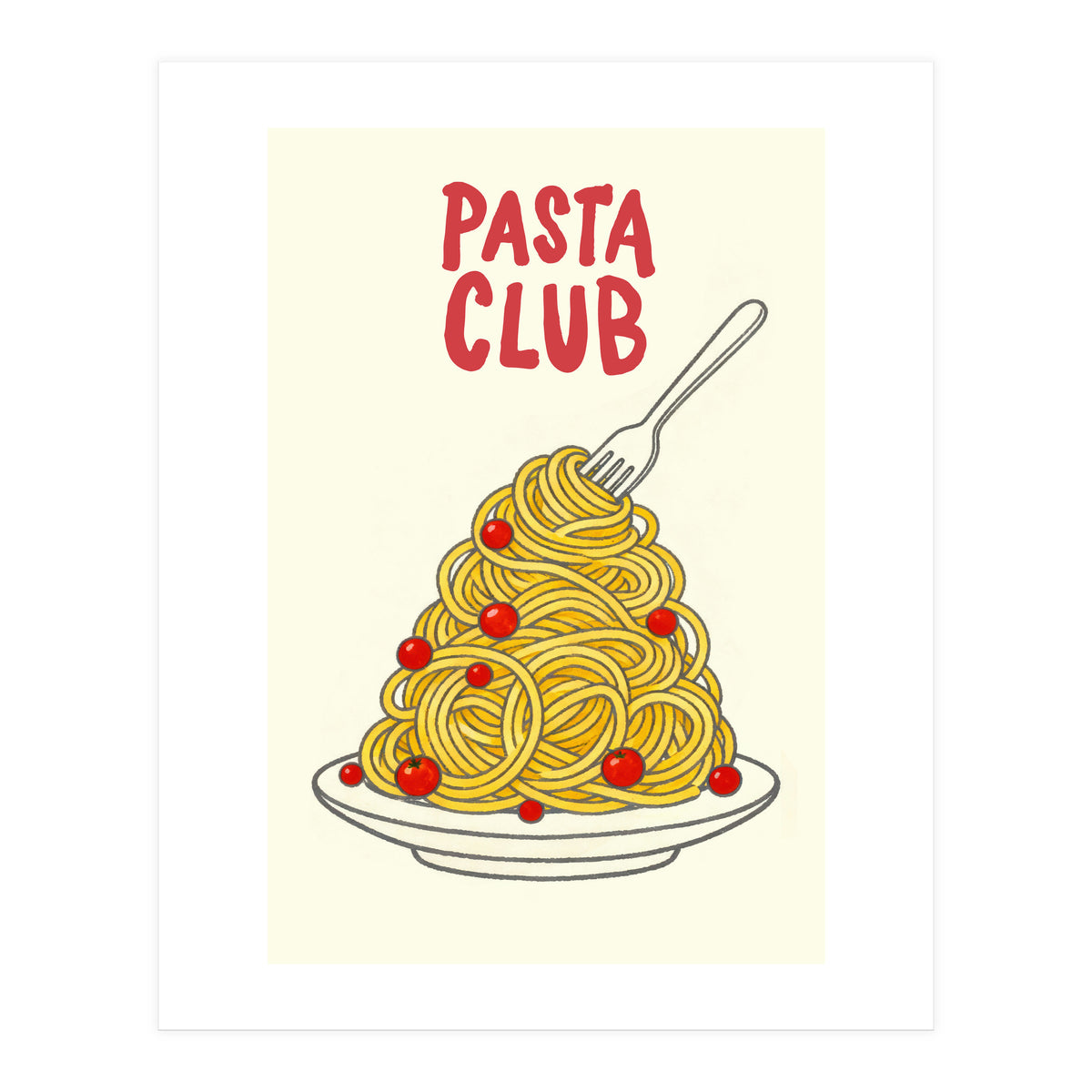 Pasta Club Illustration, Spaghetti and Tomatoes Art Print for Kitchen Wall Decor (Print Only)