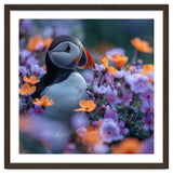Puffin Bird Among Vibrant Purple And Orange Flowers thumbnail