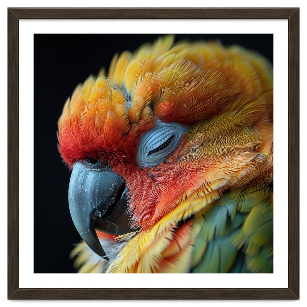 Close Up Of A Sleeping Sun Conure Parrot