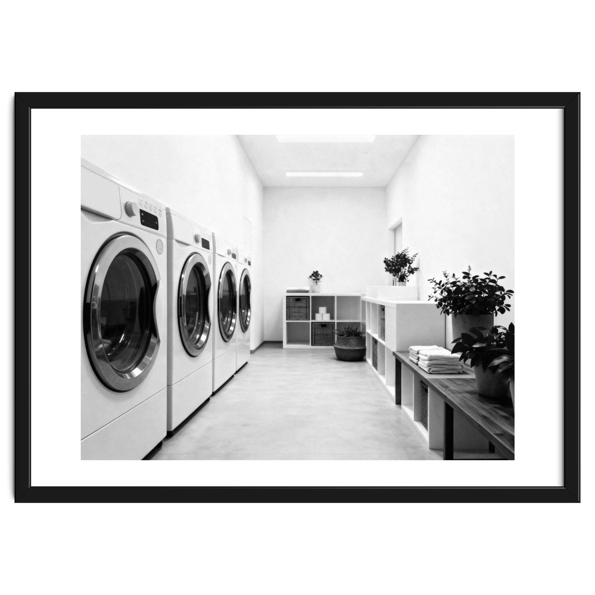 Minimalist Black and White Laundry Room Art, Washing Machine Photography