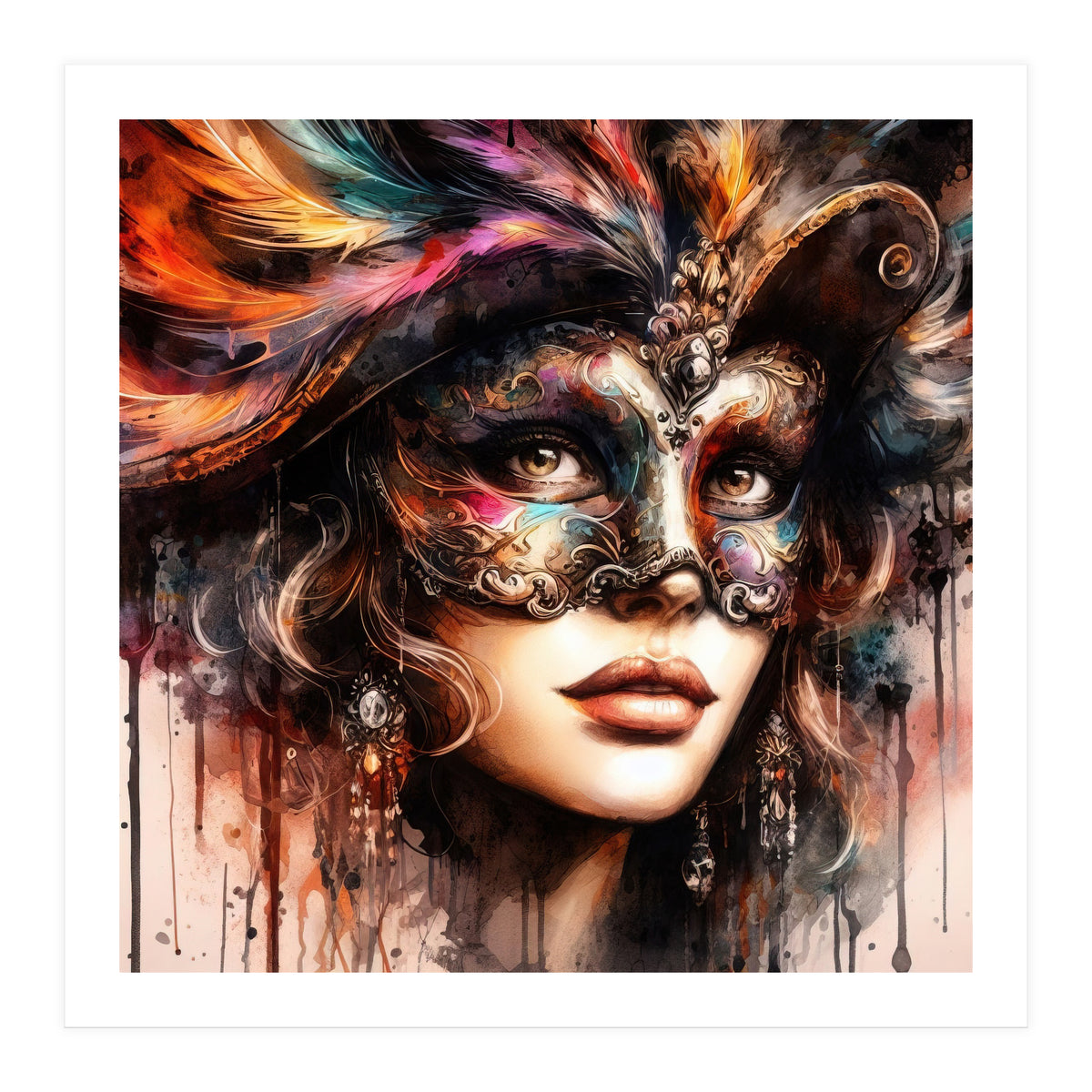 Watercolor Carnival Woman #6 (Print Only)