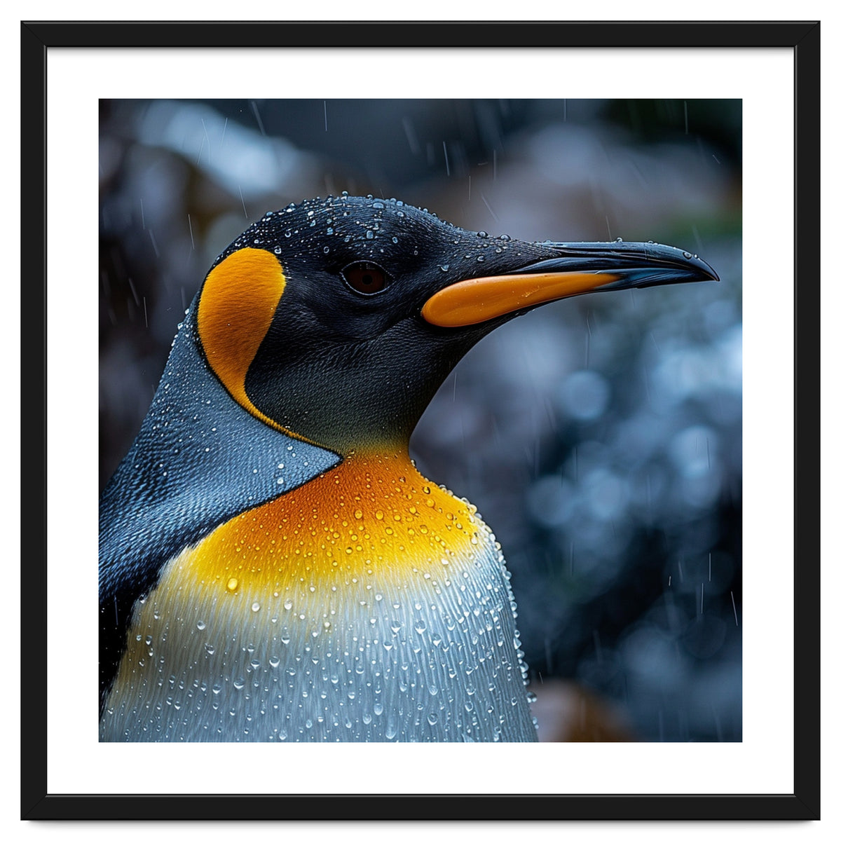 Close Up Of King Penguin In The Rain