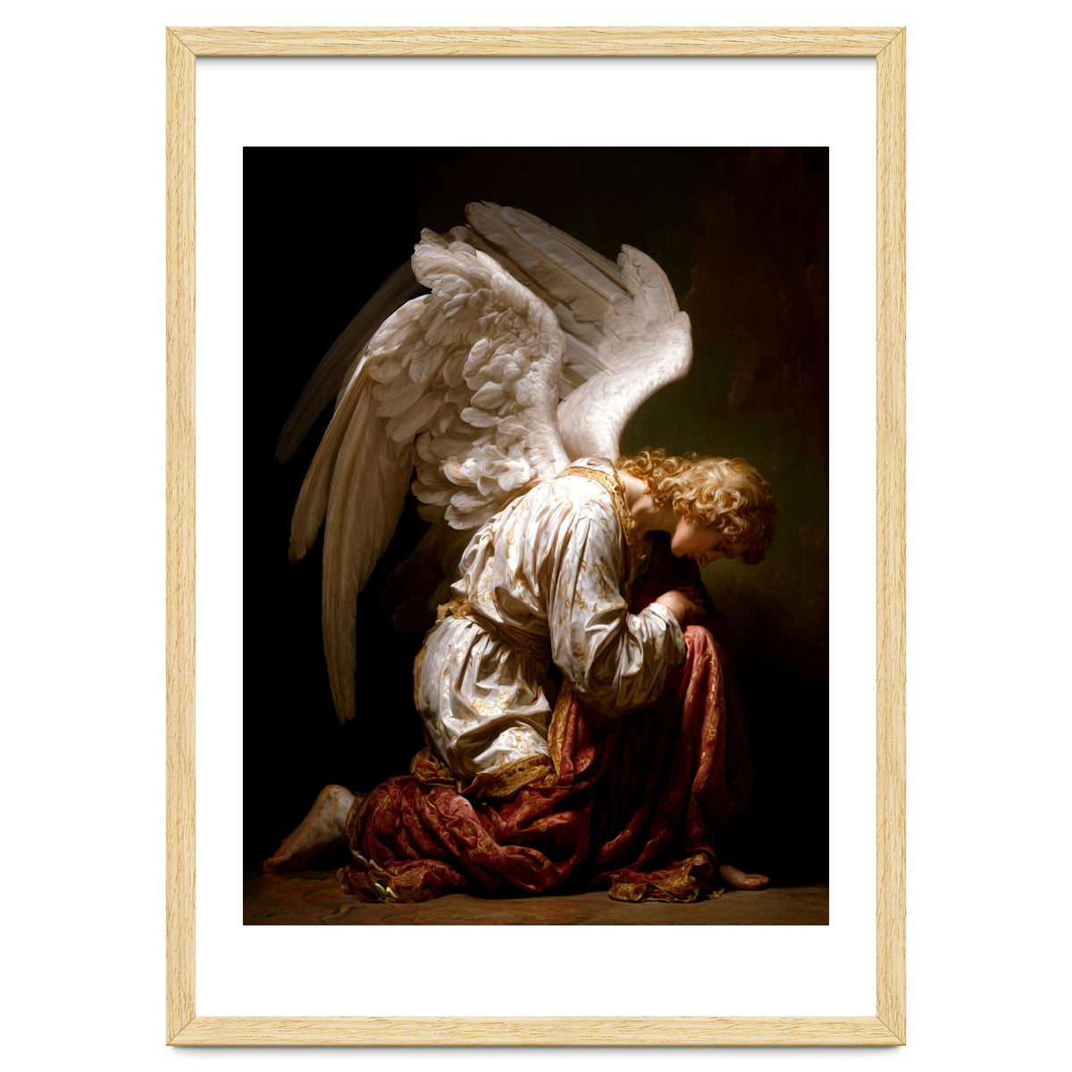 Kneeling Down Angel Renaissance inspired Religious Art
