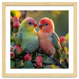 Lovebirds Couple Sitting On A Branch With Berries thumbnail