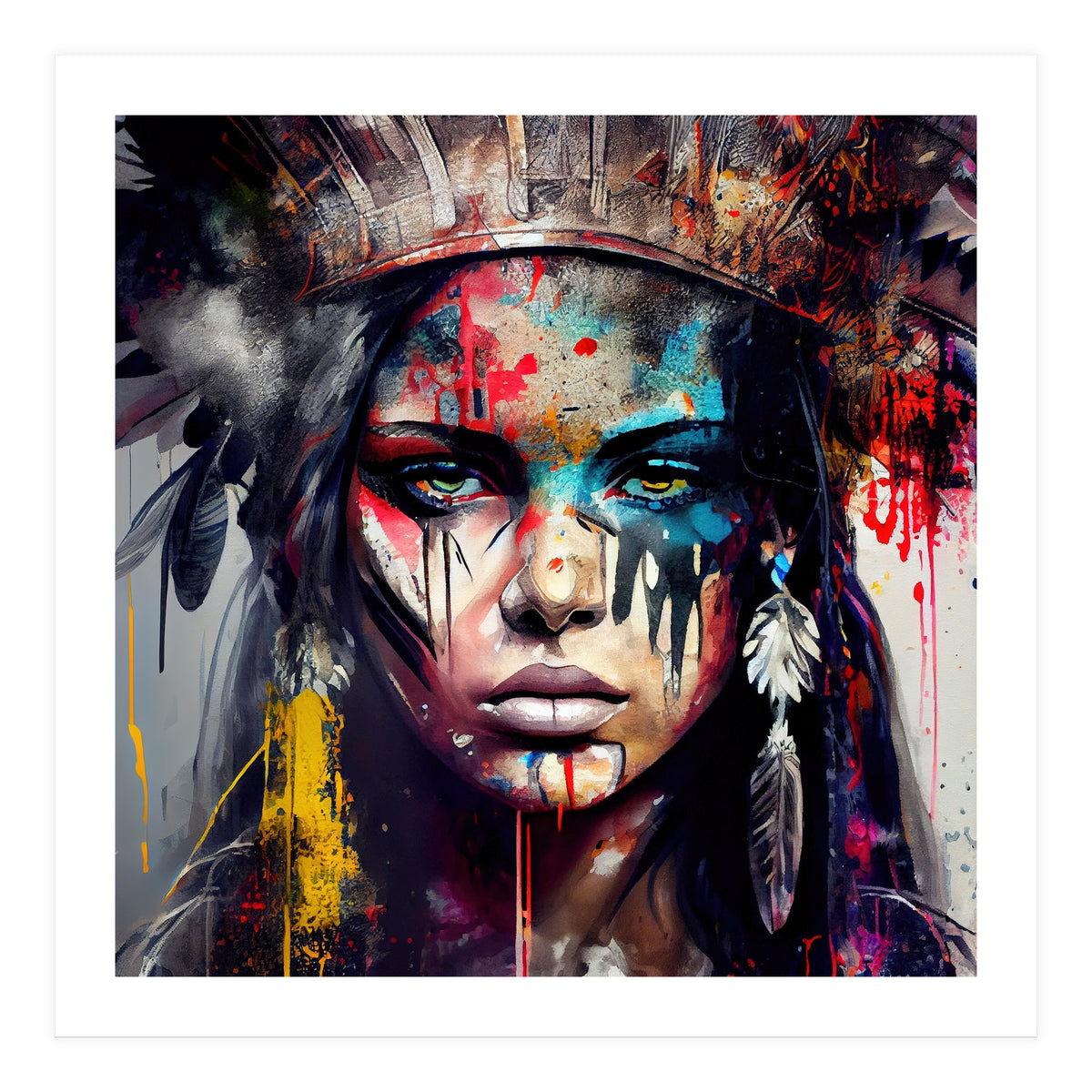 Powerful American Native Warrior Woman #5 (Print Only)