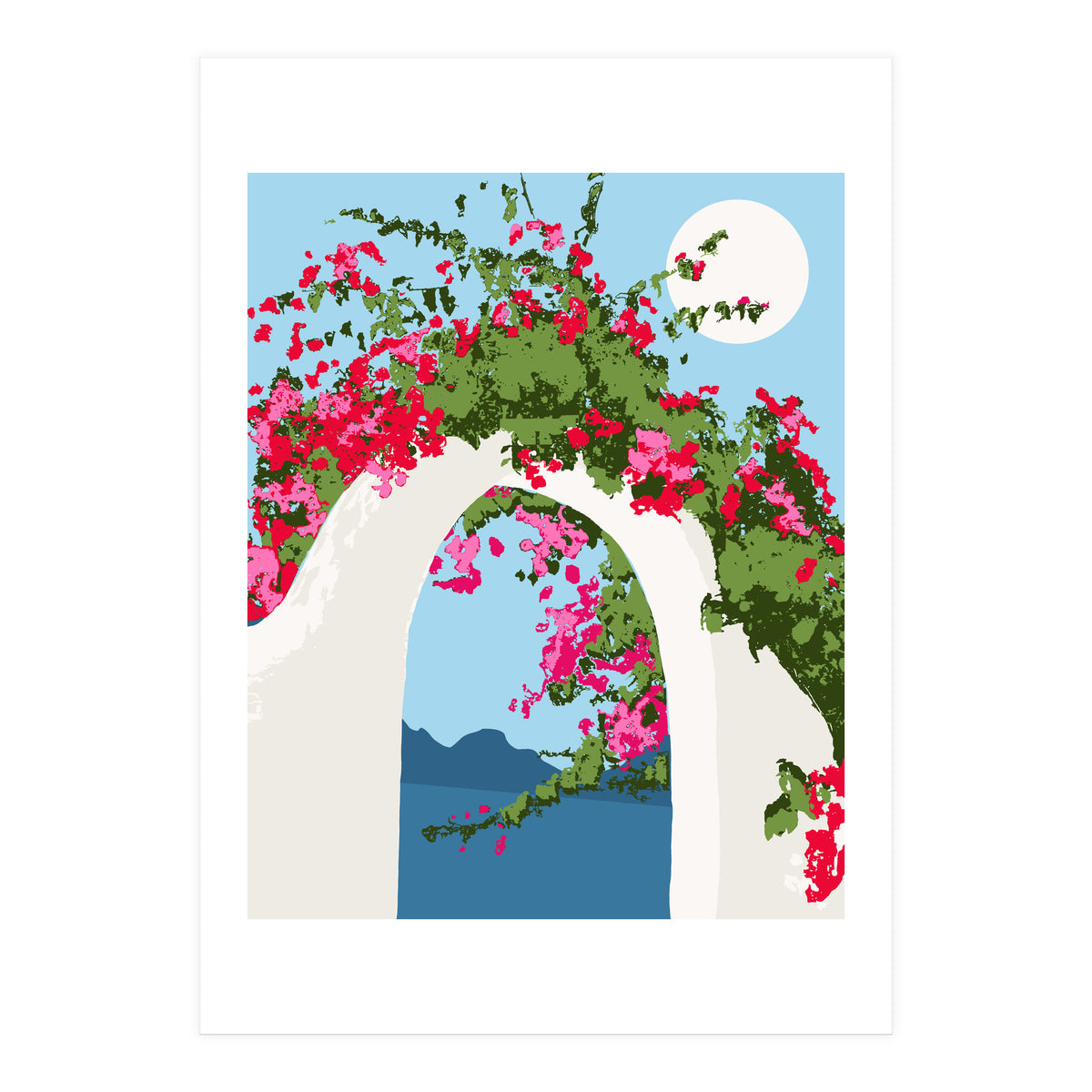 Bougainvillea Arch, Greece Santorini Architecture Travel, Summer Botanical Nature Bohemian, Eclectic Boho (Print Only)