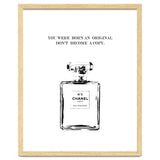 Born Original, Fashion Perfume Bottle Quote Art, Coco Chanel, Chic Decor thumbnail