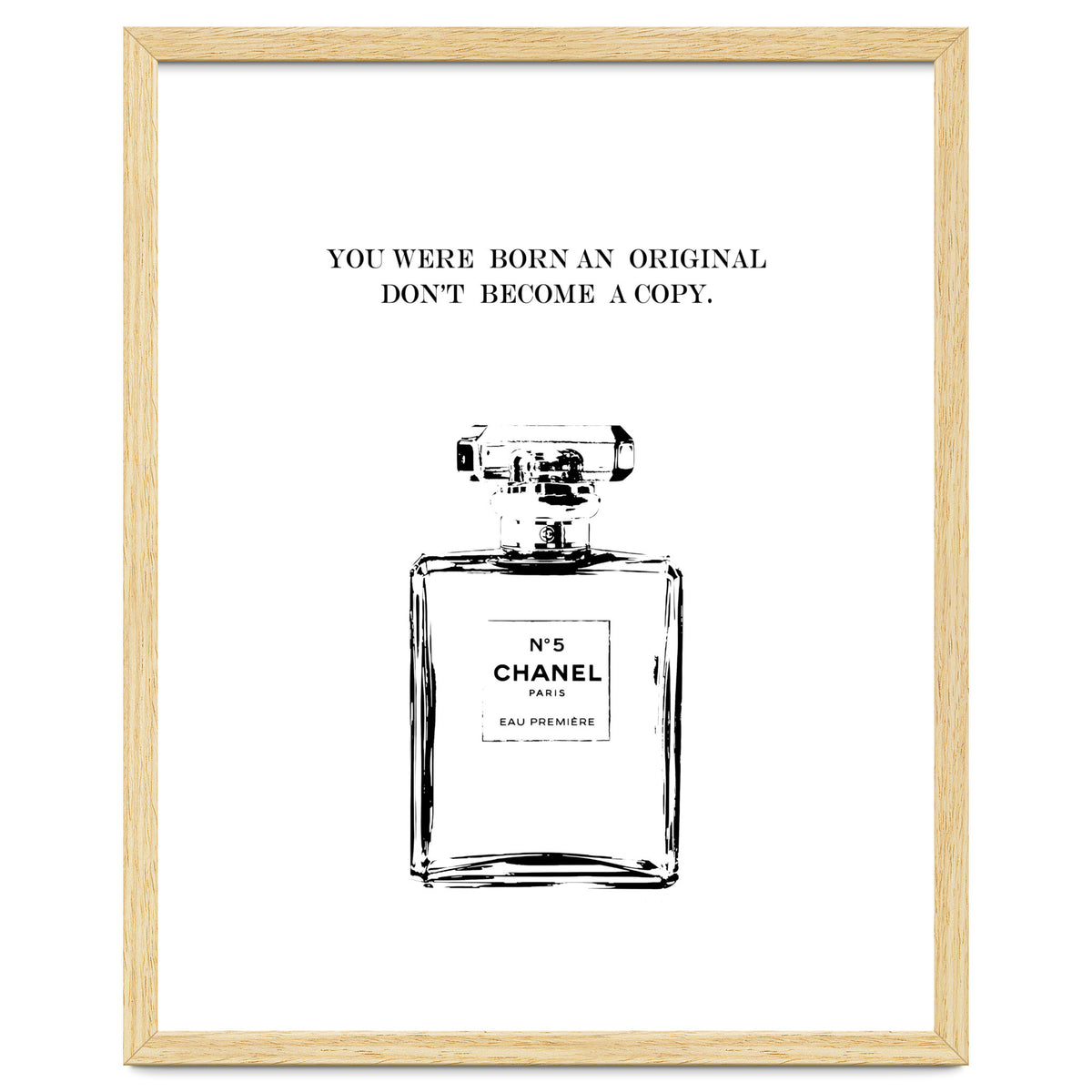 Born Original, Fashion Perfume Bottle Quote Art, Coco Chanel, Chic Decor