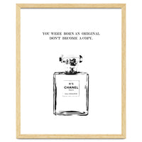 Born Original, Fashion Perfume Bottle Quote Art, Coco Chanel, Chic Decor