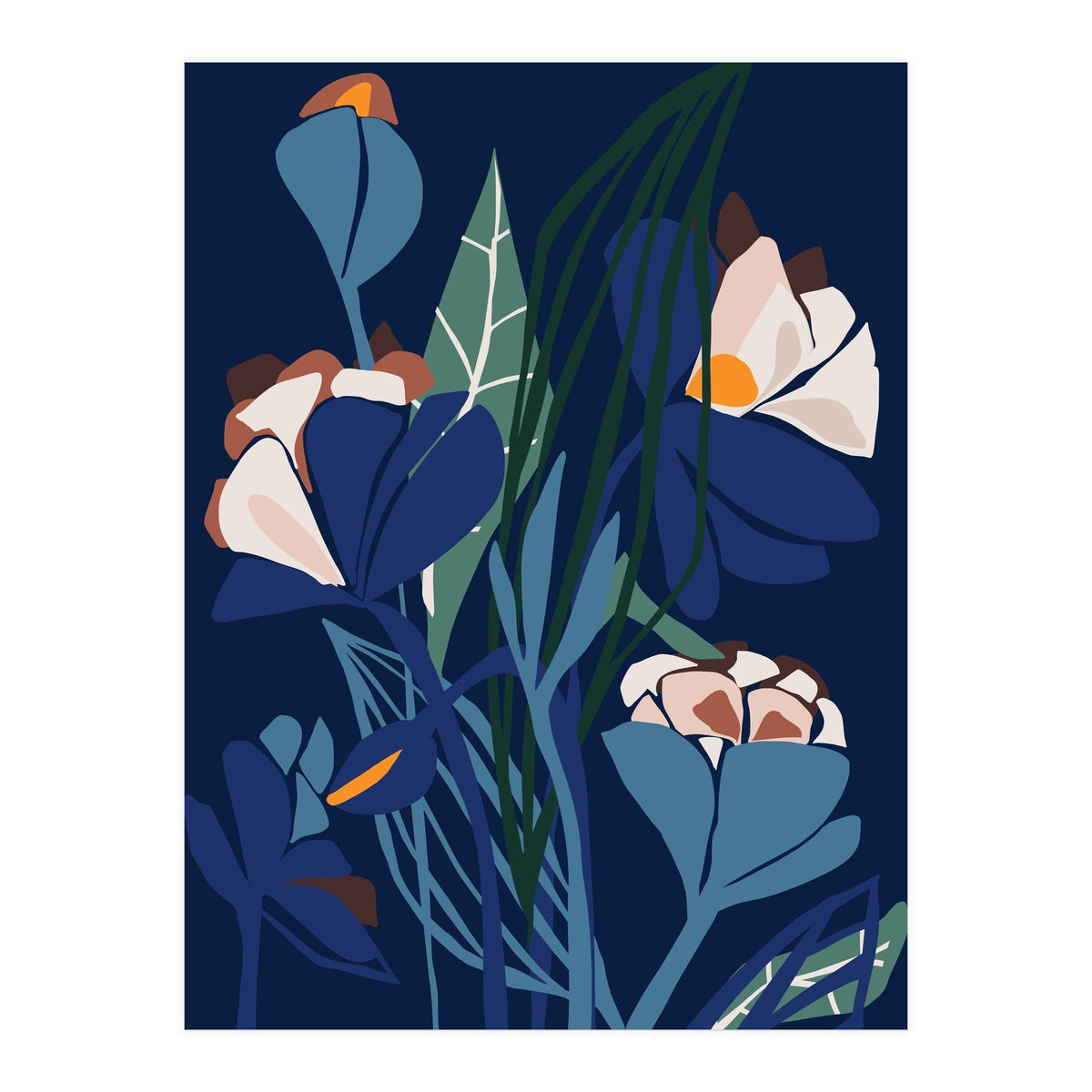 Florals At Night – Modern Illustration (Print Only)