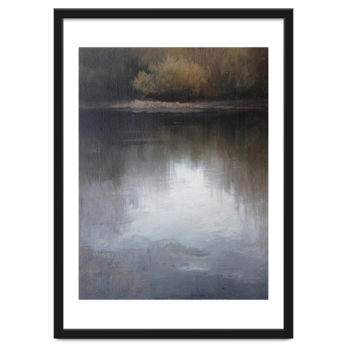 Atmospheric Golden Autumn Forest Reflection Oil Painting