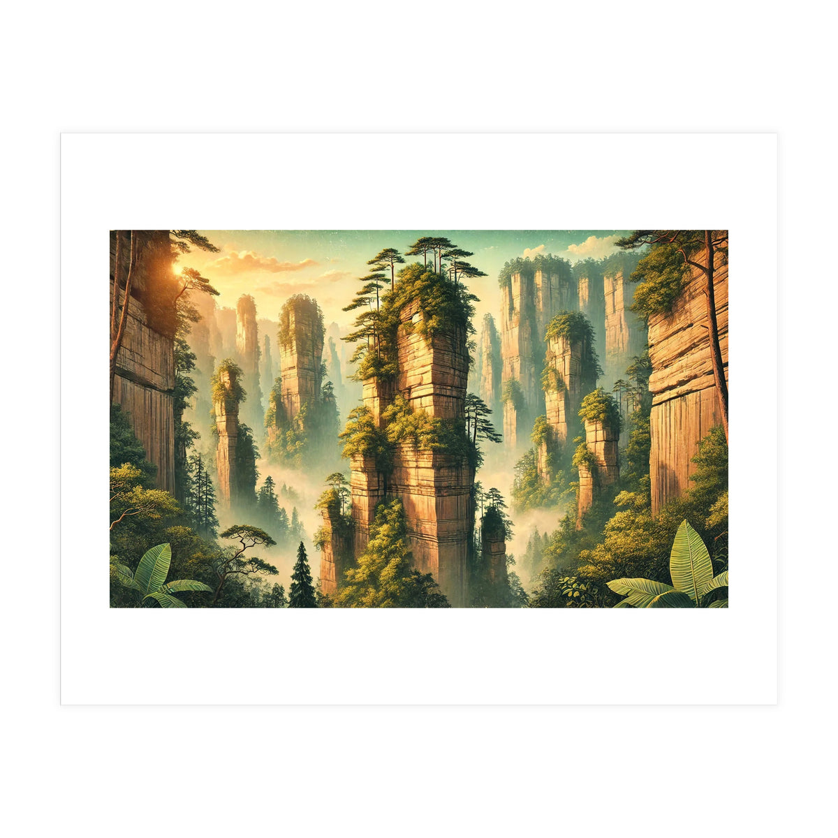 Vintage China, Zhangjiajie Stone Pillars Poster (Print Only)