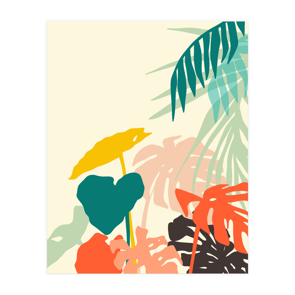 Tropical Nature, Botanical Pastel Jungle Plants Illustration, Minimal Bohemian Palm Monstera Forest (Print Only)