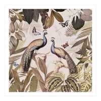 Vintage Sepia Exotic Peacocks Jungle (Print Only)