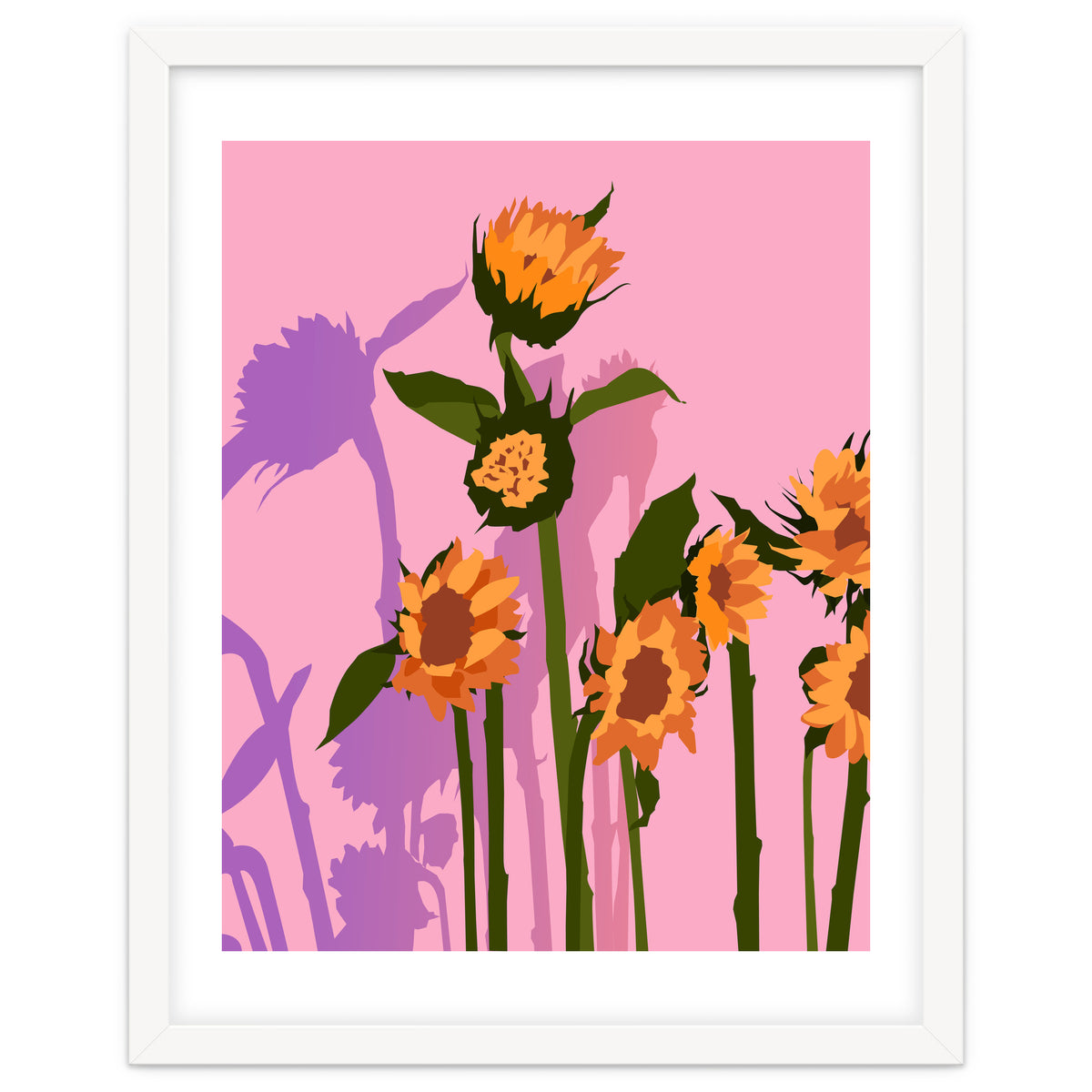 Golden Sunflowers Inside, Botanical Nature Floral Plants Painting, Blush Meadow Blossom Spring, Summer Bohemian Eclectic Positivity