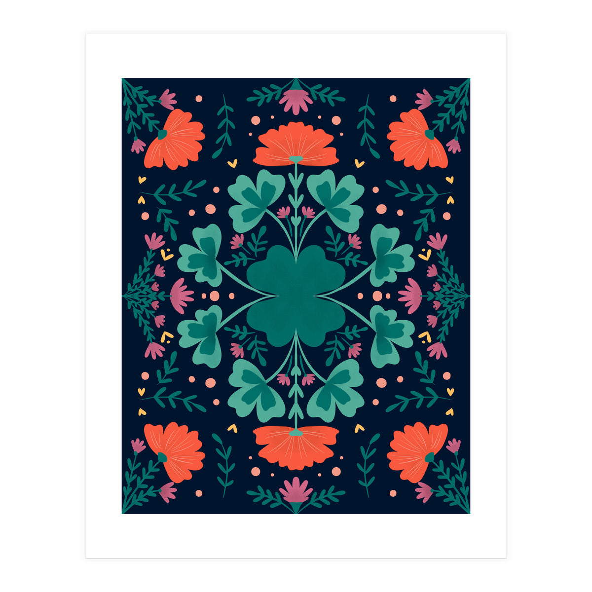 Clovers And Flowers Teal and Orange (Print Only)