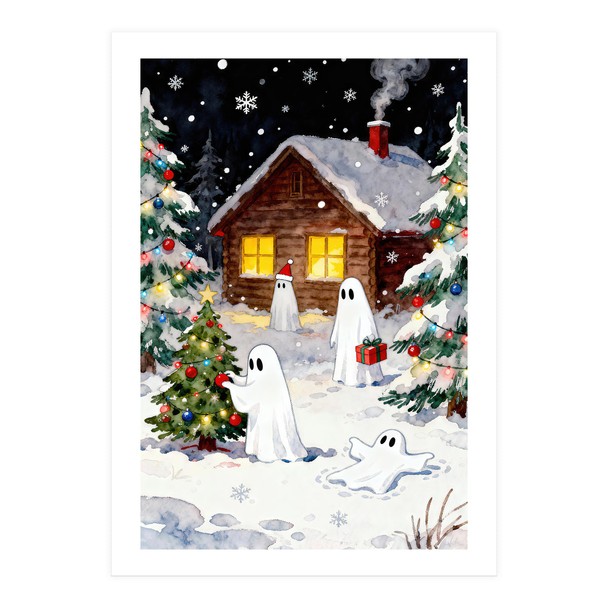 Spirited and Playful Christmas Ghost (Print Only)