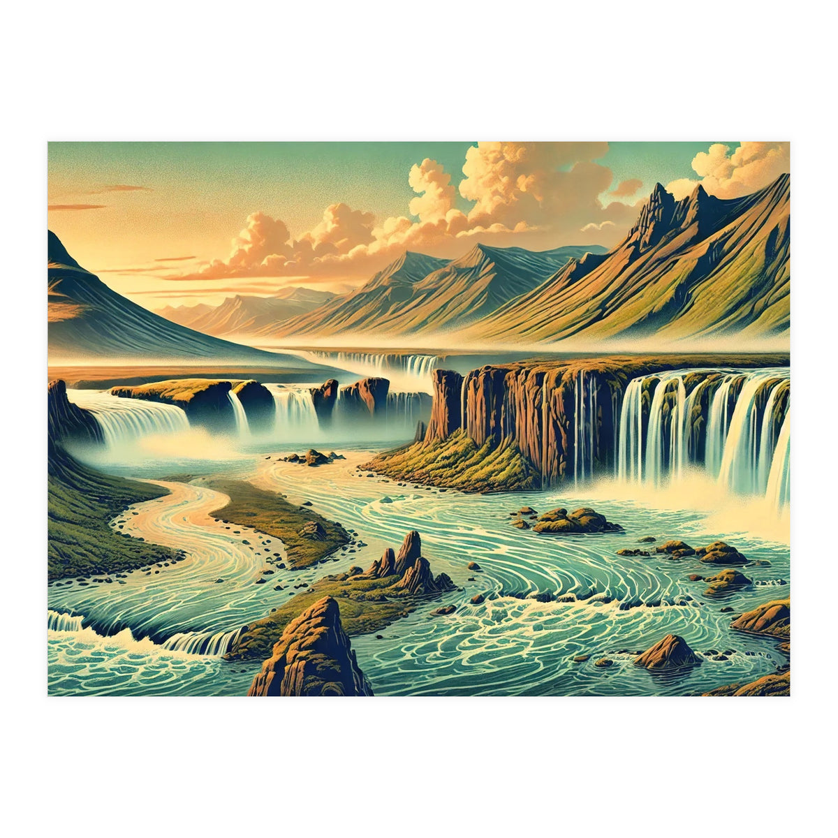 Vintage Iceland, Landscape Poster (Print Only)