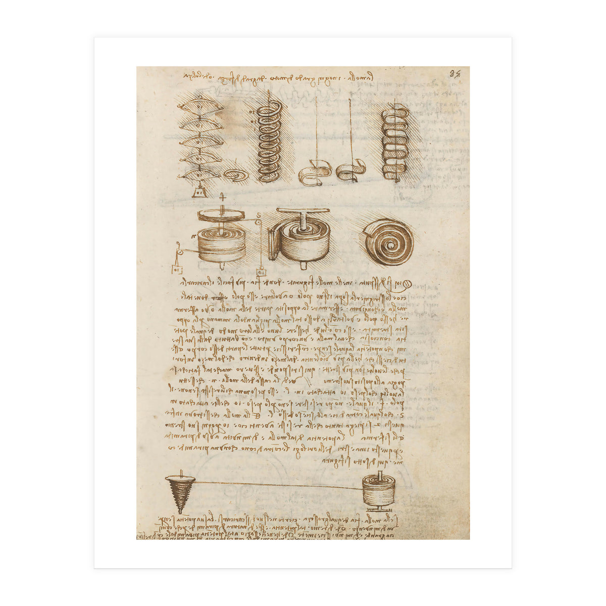 Folio f 85r. Codex Madrid I (Ms. 8937) "Treaty of statics and mechanics", 192 folios with 384 pag... (Print Only)