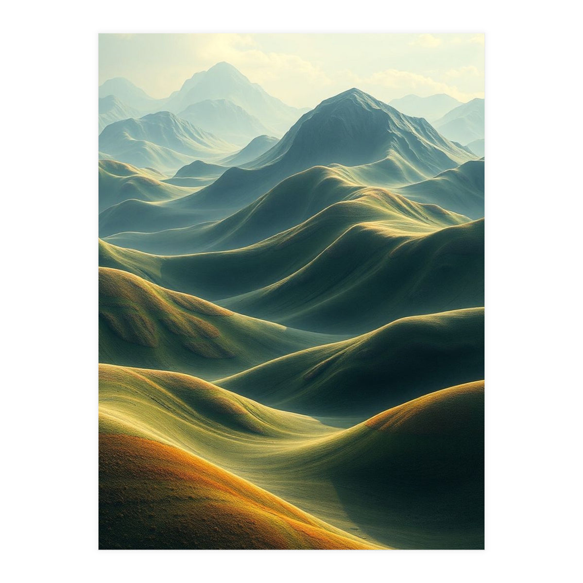 Ethereal Green Mountain Ridges Art (Print Only)