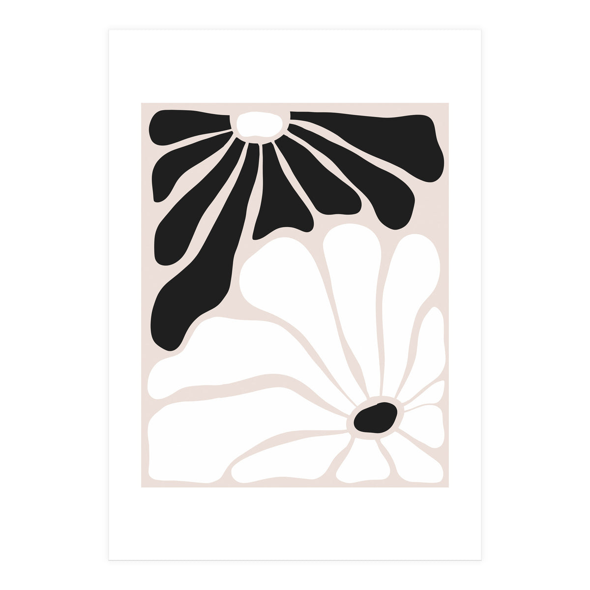 Floral Yin Yang, Scandinavian Nature Flowers Botanical Concept, Plants Blossom Positivity Neutral Minimalism (Print Only)