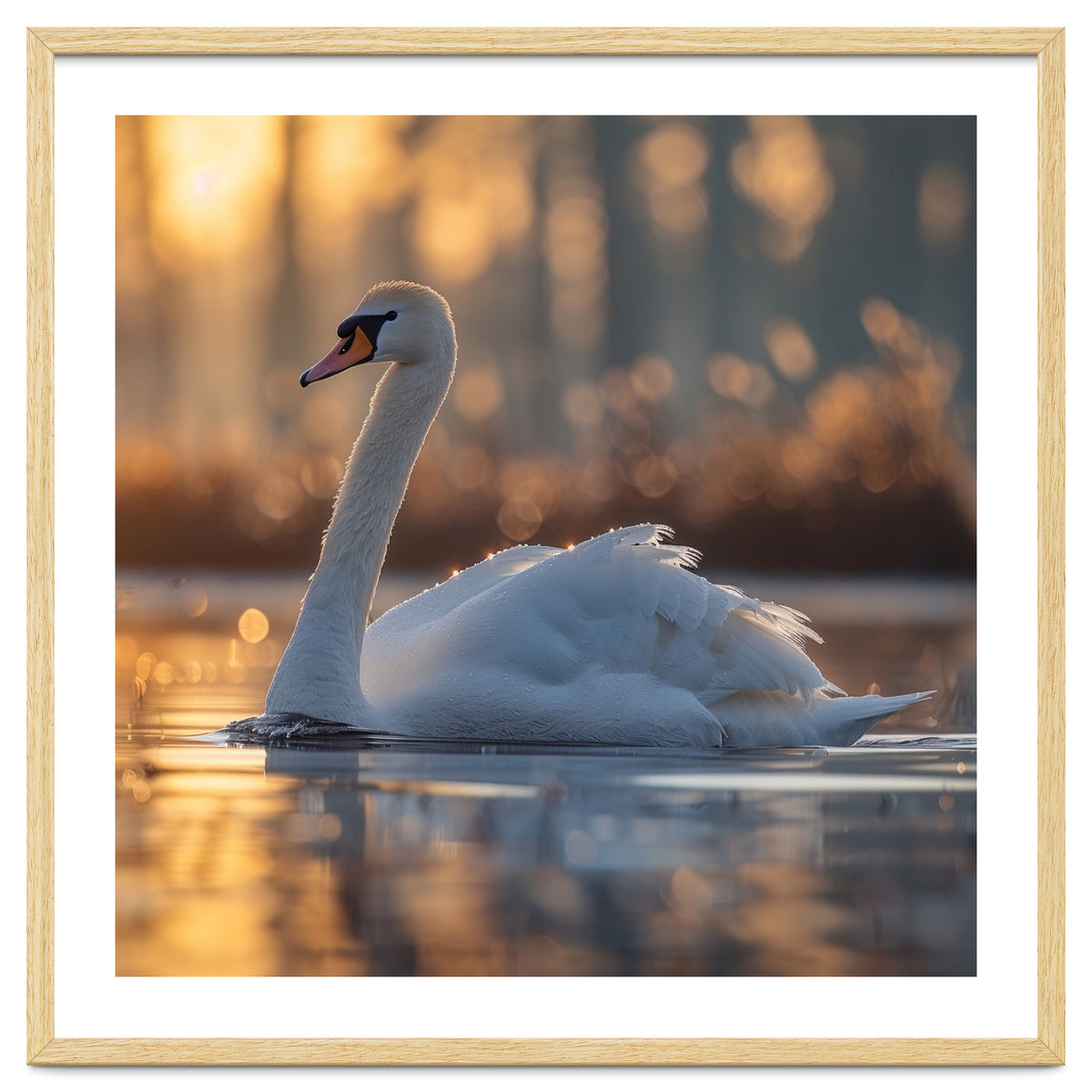 Majestic Swan Gliding On Water At Sunset