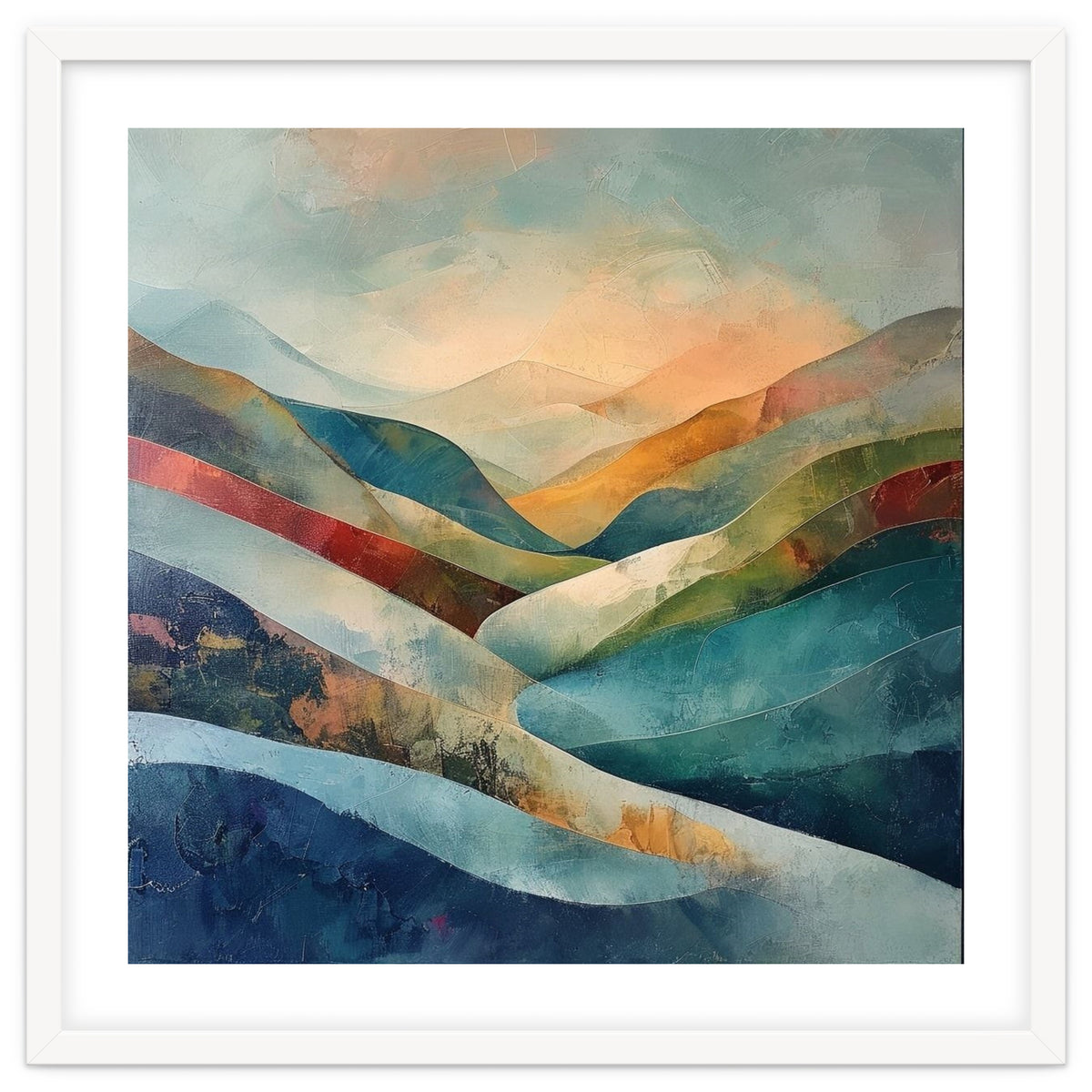 Abstract Mountain Landscape Painting with Textured Rolling Hills