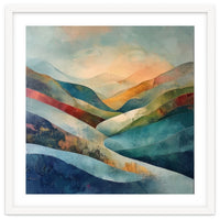 Abstract Mountain Landscape Painting with Textured Rolling Hills