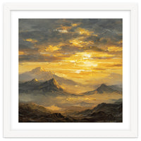 Vibrant Golden Hour Horizon Over Distant Mountain Ridges