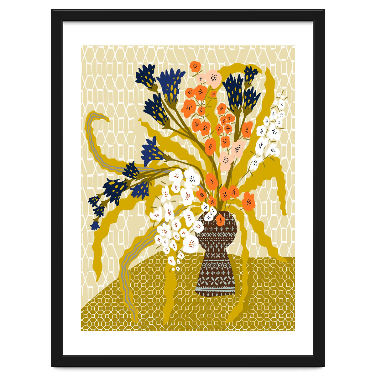 Floral Contemporary Still Life Mustard Yellow
