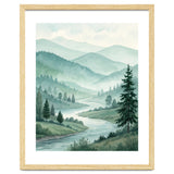 Serene Misty Mountain Valley Watercolor Painting thumbnail