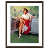 Sexy Pinup Woman Posing In Convertible Car thumbnail