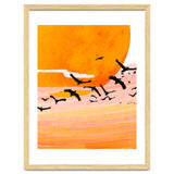 Time Flies, Birds Wildlife Fly Freedom Nature, Sun Sunset Sunrise Positivity Hope Painting, Growth Migrate Gift Animals Blush Sky Bohemian thumbnail