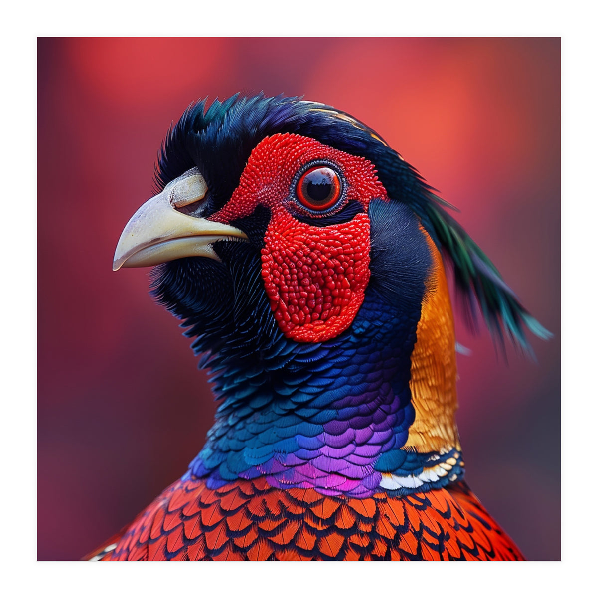 Close Up Pheasant Bird Head Detailed Feathers (Print Only)