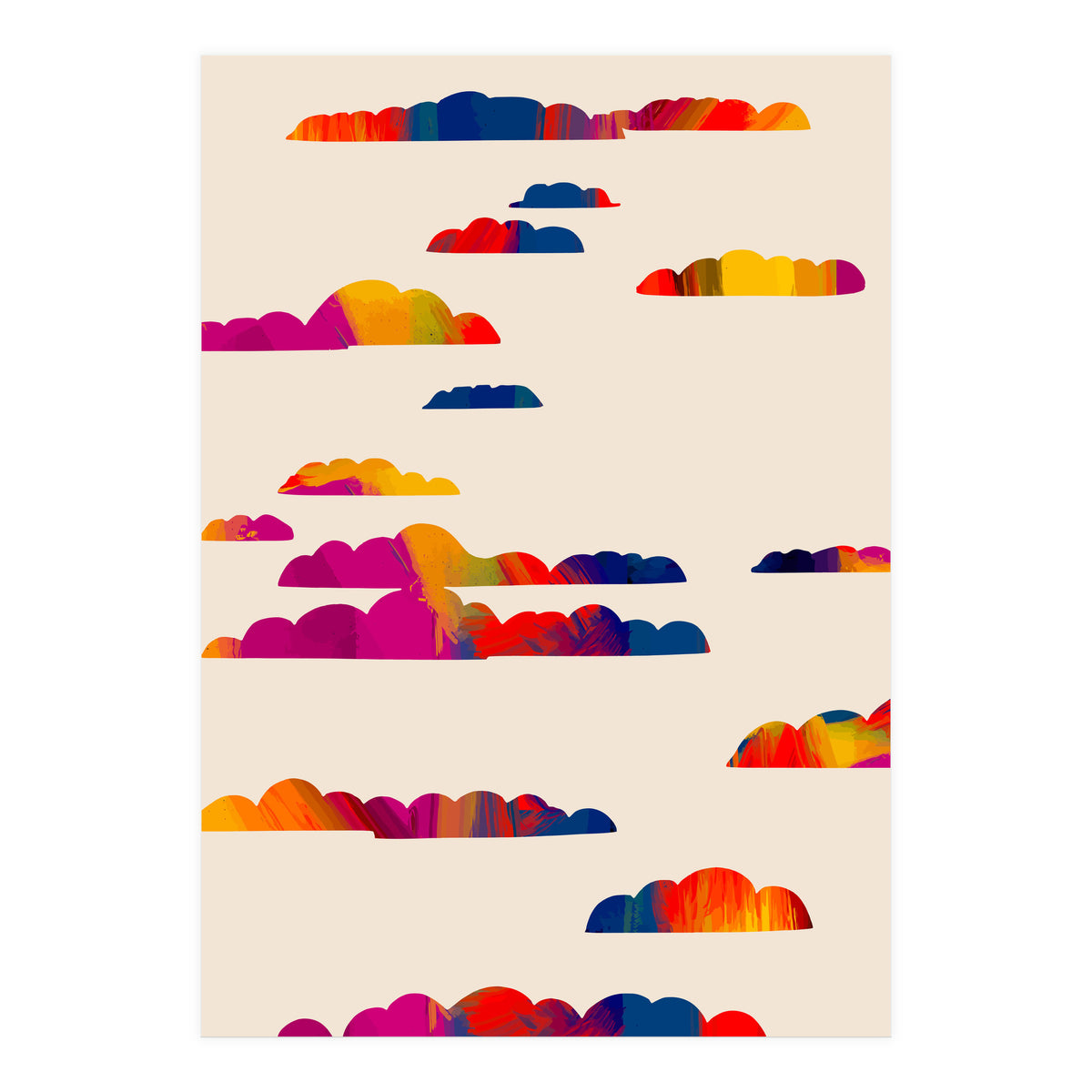 Totem Clouds, Colorful Sky Vibrant Eclectic Bohemian, Abstract Positivity Good Vibes Boho Contemporary Modern Painting (Print Only)